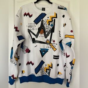 Screenshot Abstract Crown Graphic Sweatshirt- White with Multicolor Accents